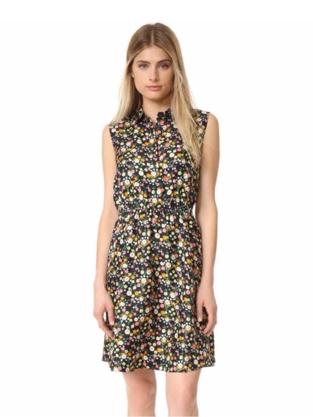 Tory Burch Ryder silk sleeveless collared shirt dress in villette floral black 8